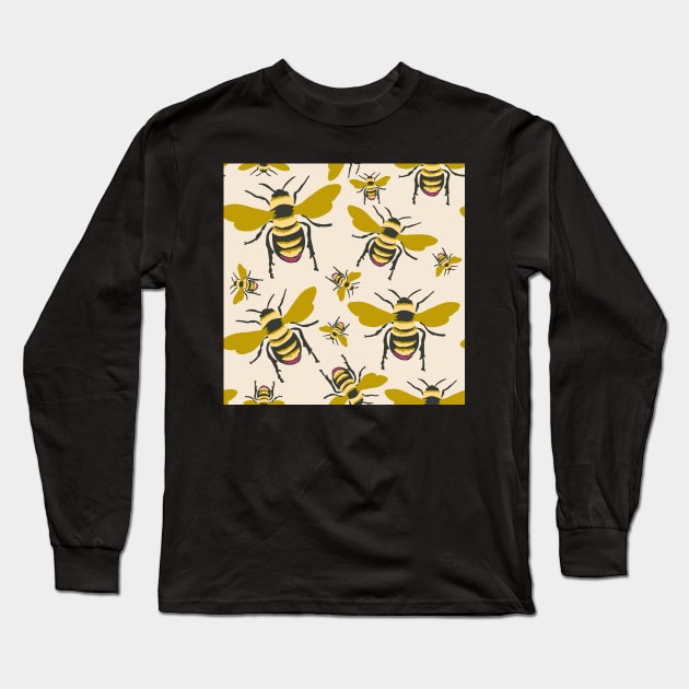 Vintage Honey Bees repeat pattern Long Sleeve T-Shirt by NattyDesigns